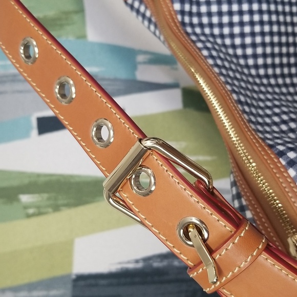 Dooney And Bourke Coated Cotton Gingham Hobo Shoulder Bag In Navy EUC - Picture 7 of 12